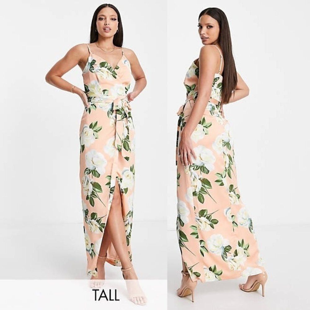 Liquorish Women's‎ Wrap Formal Satin Maxi Dress Elegant Floral Print Homecoming